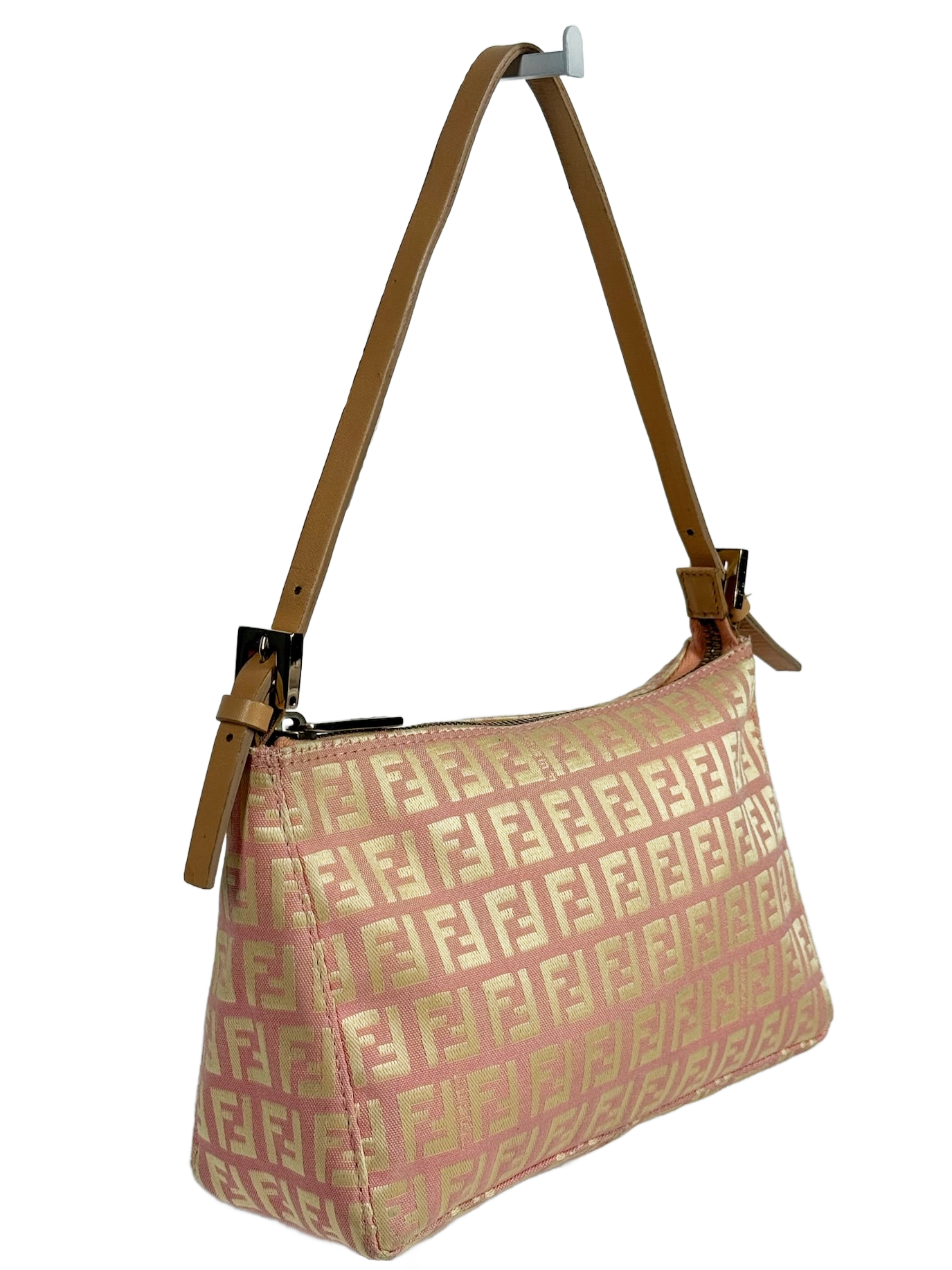 Fendi Vintage Pink & Yellow Zucca Monogram Medium Pochette