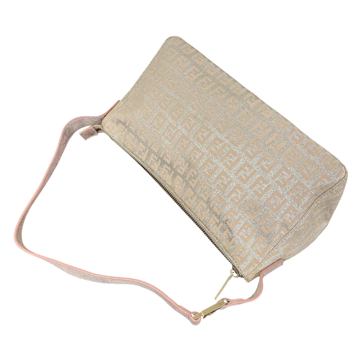 Fendi Vintage Pink Iridescent Metallic Zucchino Zucca Monogram Medium Shoulder Pochette Bag