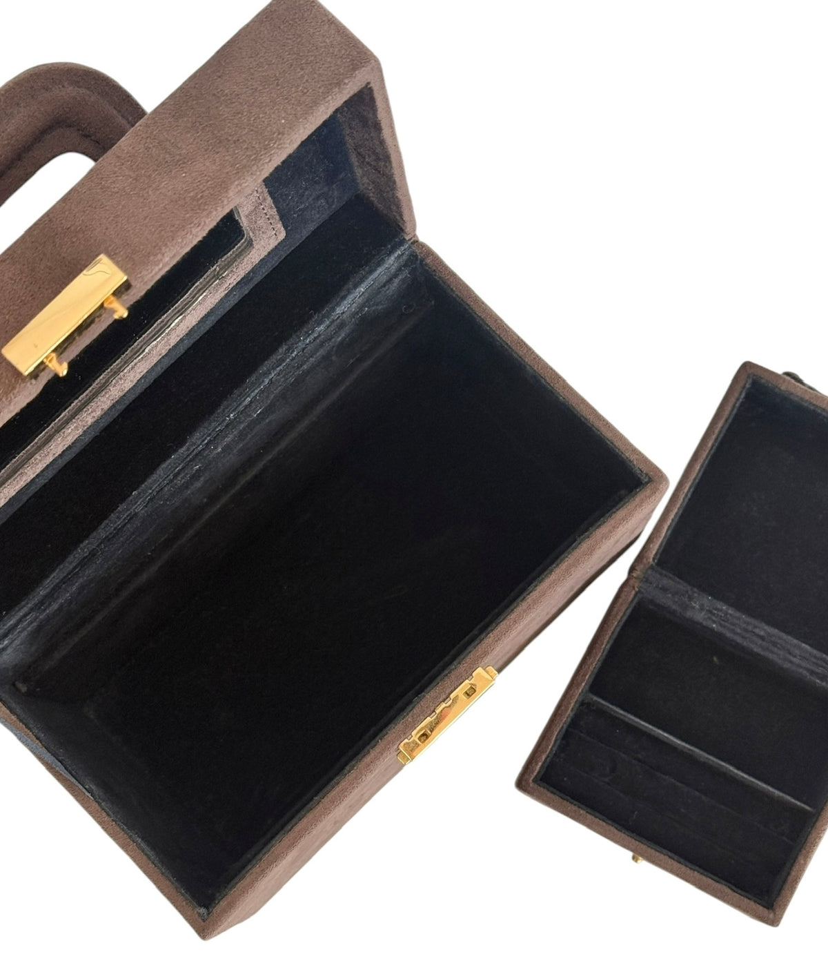 YSL / Yves Saint Laurent Vintage Brown Suede Mini Trunk Vanity Jewelry Case Box