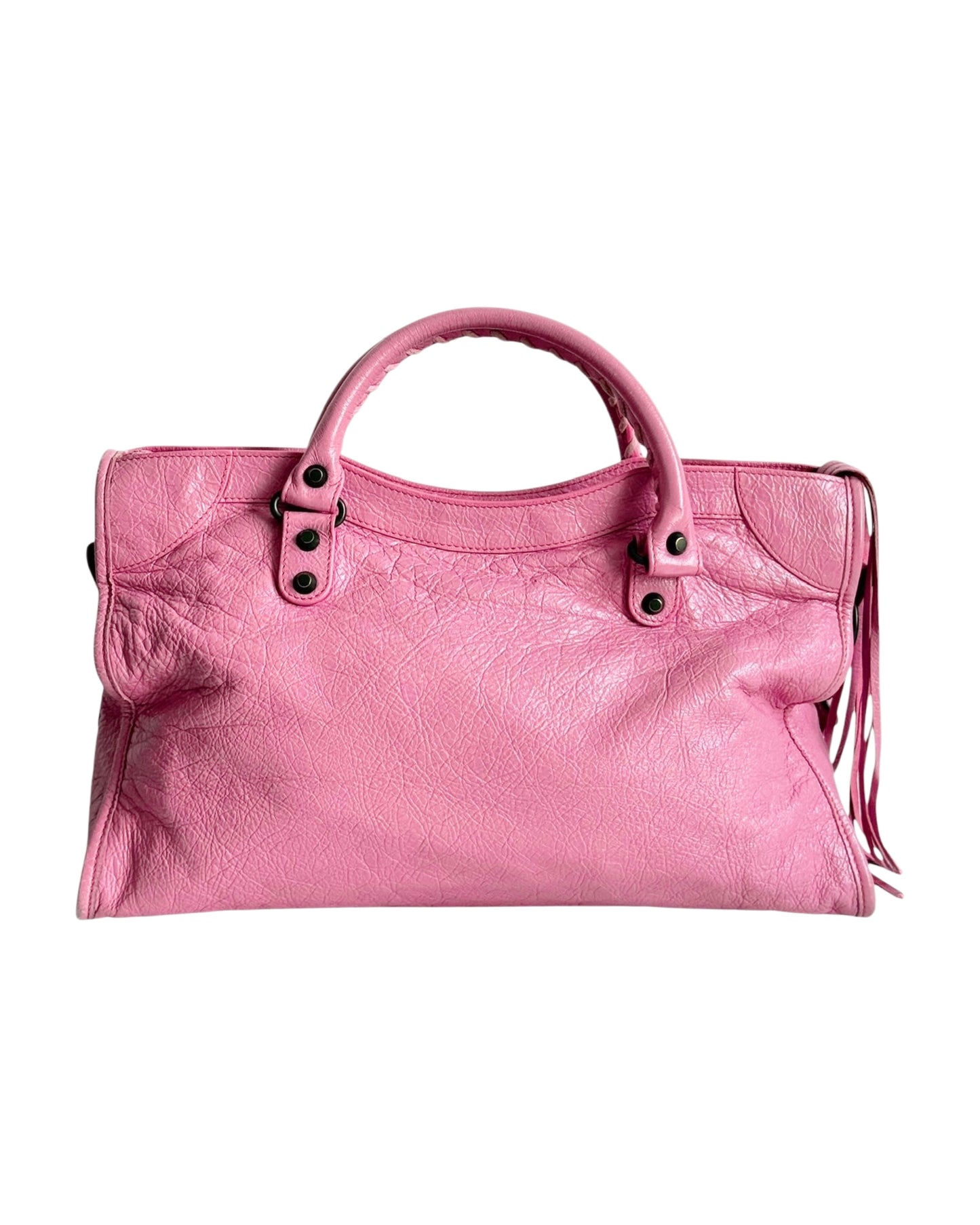 Balenciaga Bubblegum Pink Leather Classic Medium Motocross City Bag