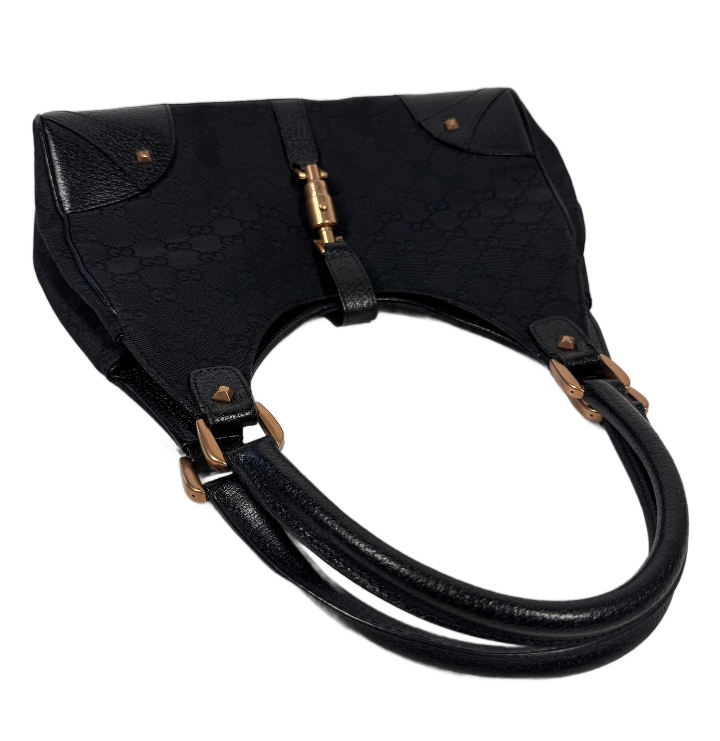 Gucci Black GG Monogram Studded Jackie Shoulder Bag