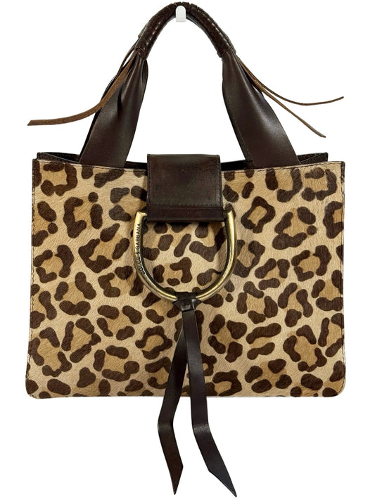 Dolce & Gabbana Leopard Print Pony Hair Brown Leather Trim Small Top Handle Bag