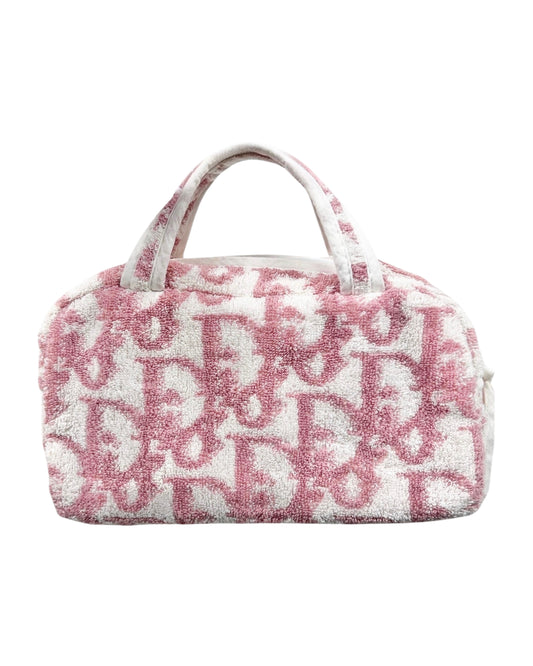 Dior Vintage Pink Monogram Diorissimo Terrycloth Cosmetic Mini Top Handle Bag