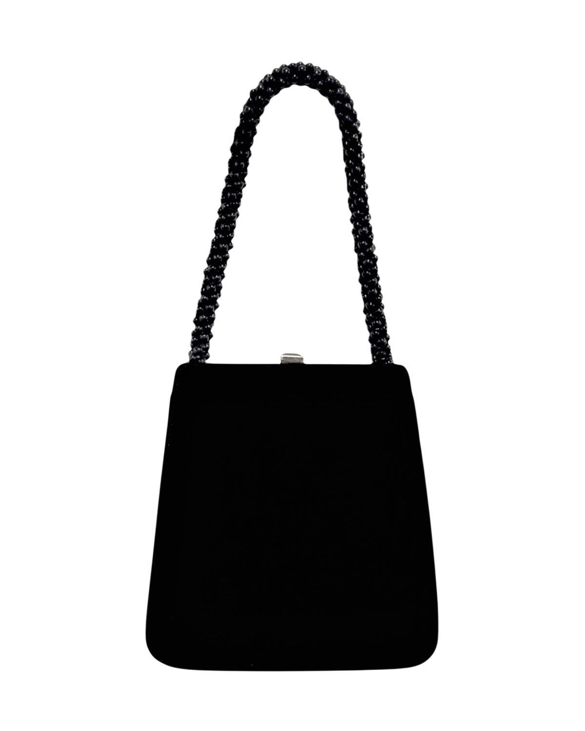 Bottega Veneta Vintage Black Velvet Kisslock Shoulder Bag with Beaded Handle Detail & Mirror