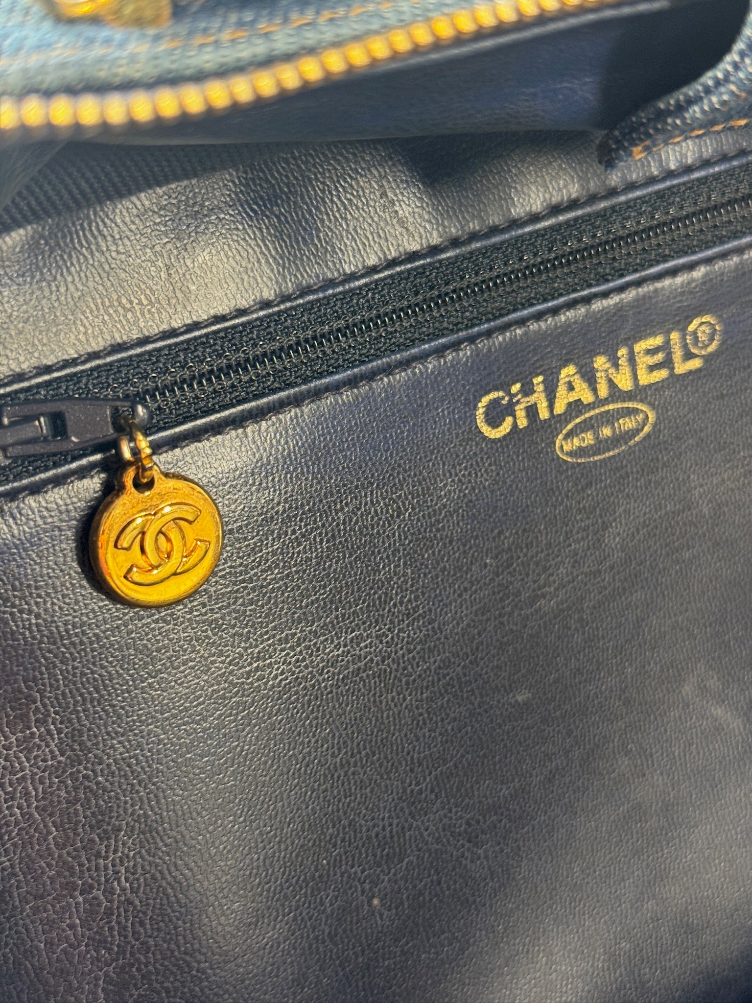 Chanel Vintage 90s Denim CC Top Handle Vanity Case w Shoulder
