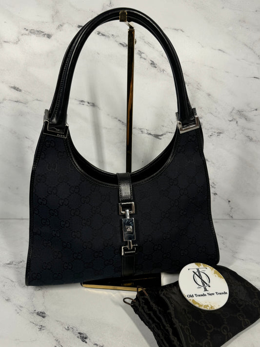 Gucci Vintage Black GG Monogram Jackie Hobo Shoulder Bag