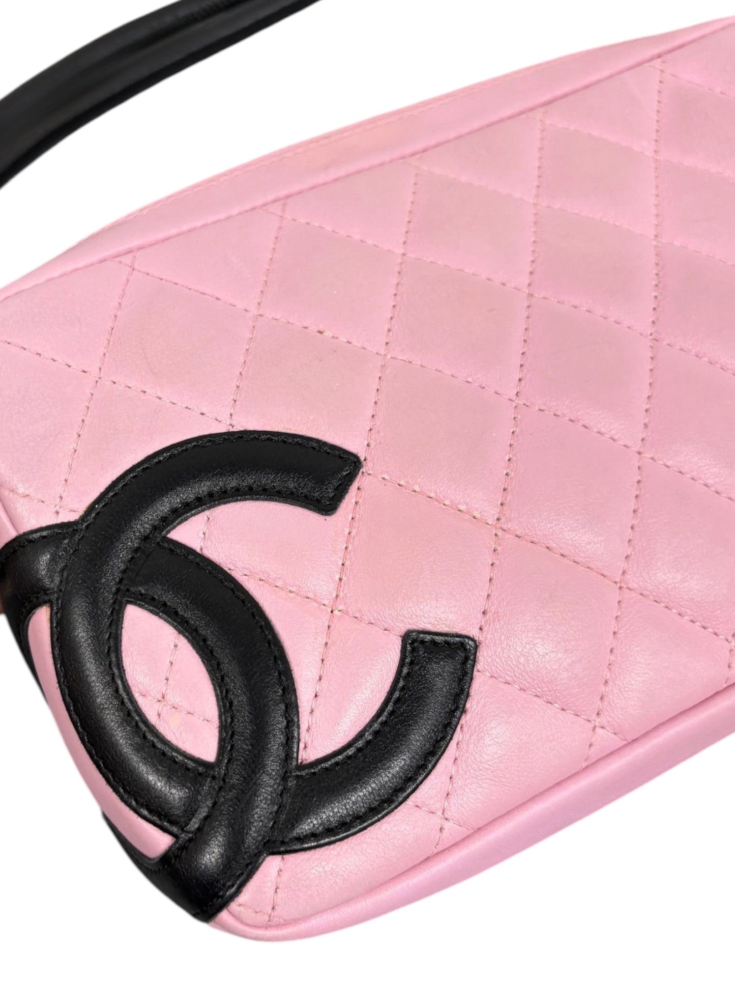 Chanel Vintage 00s Pink & Black Quilted Lambskin CC Cambon Pochette Shoulder Bag