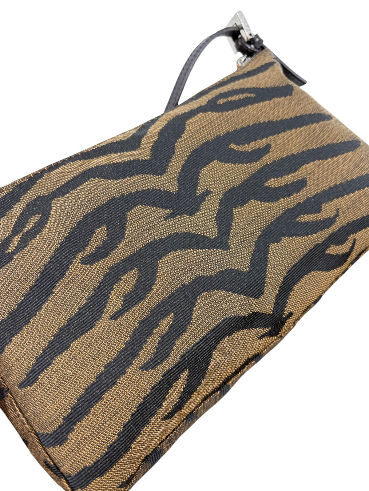 Fendi Vintage Brown Zebra Print Canvas Medium Shoulder Pochette Bag
