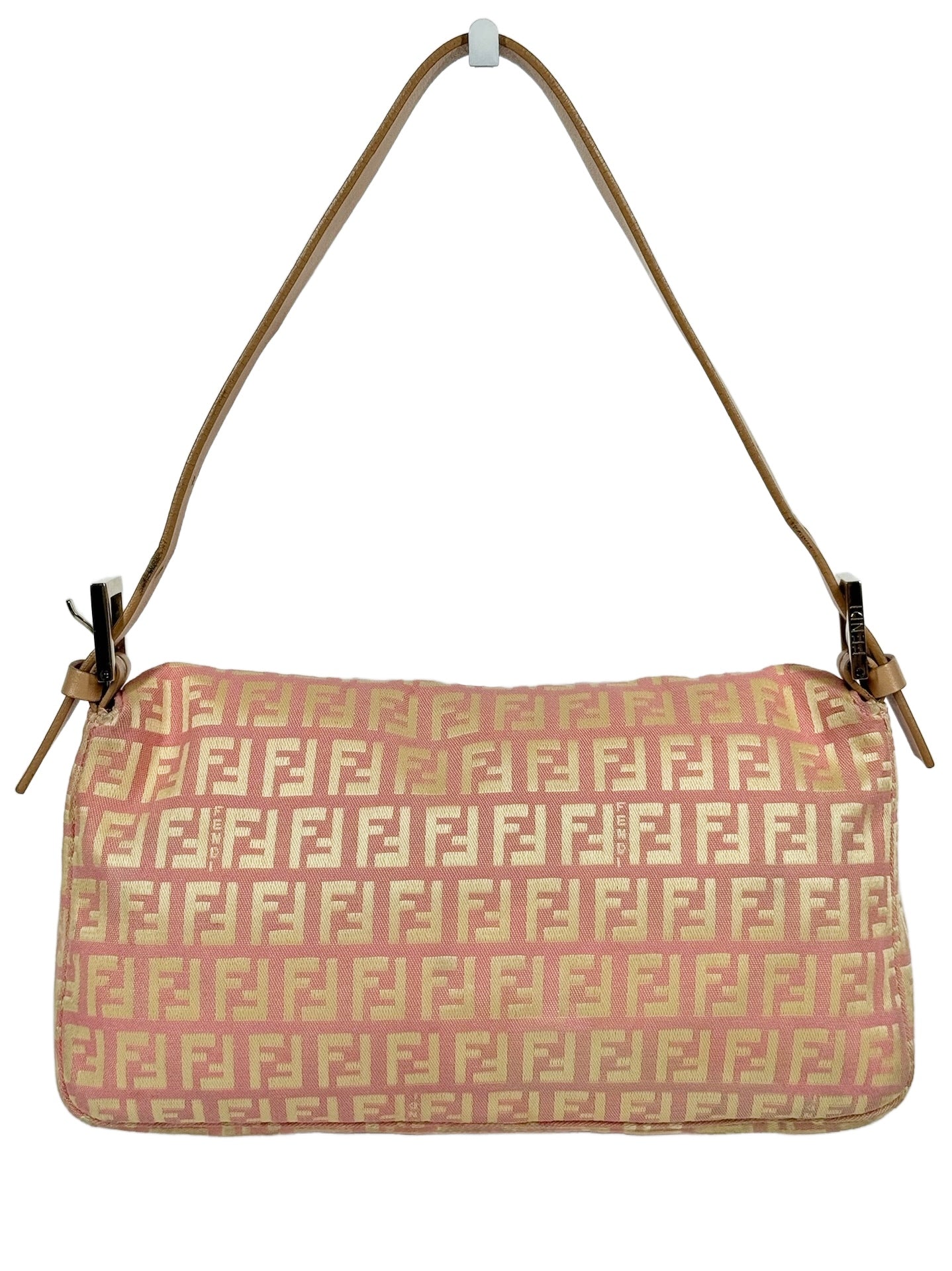 Fendi Vintage Pink & Yellow Zucca Monogram Shoulder Baguette Bag