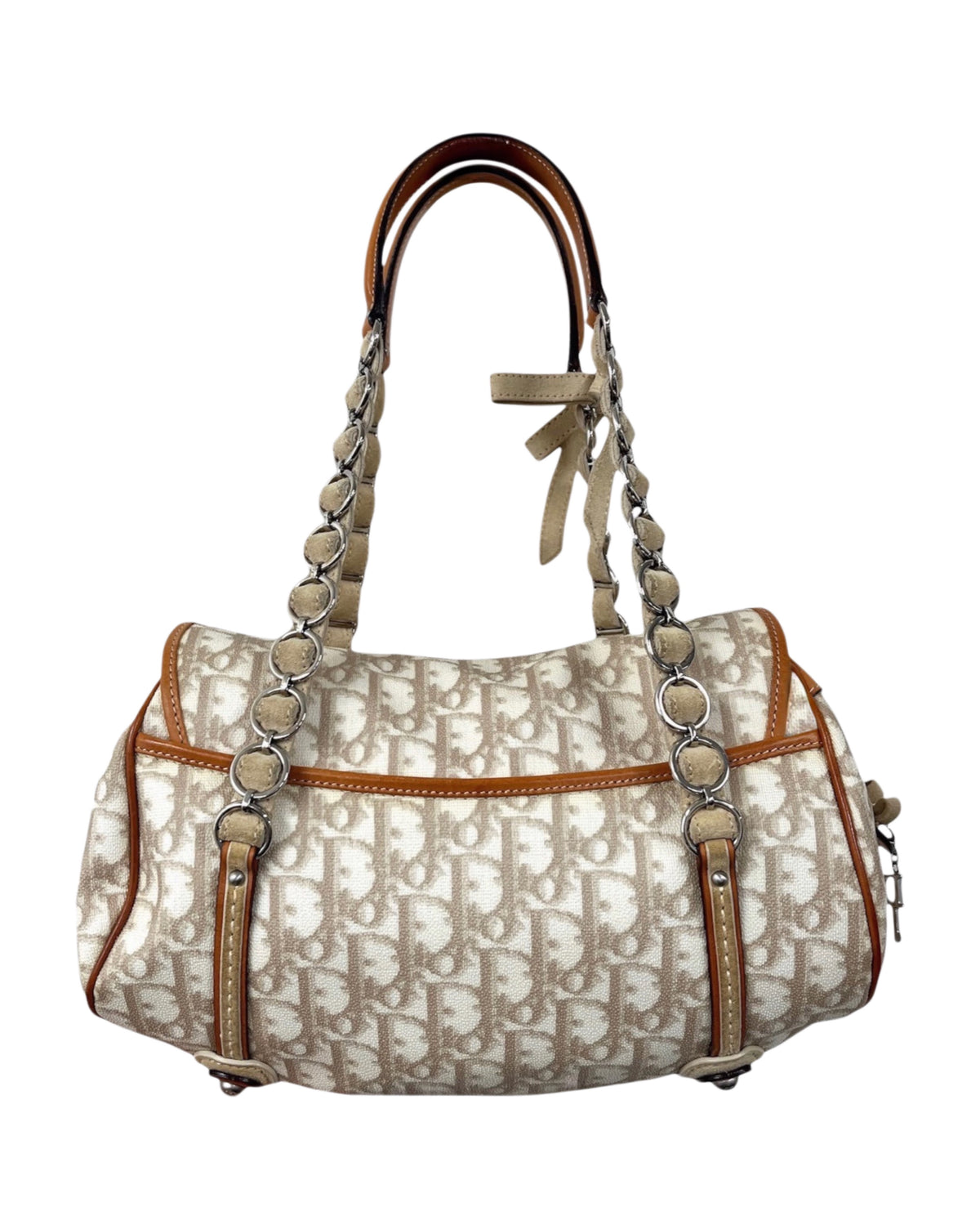 Dior Vintage 2006 Beige Monogram Canvas Romantique Heart Charm Medium Pochette Shoulder Bag