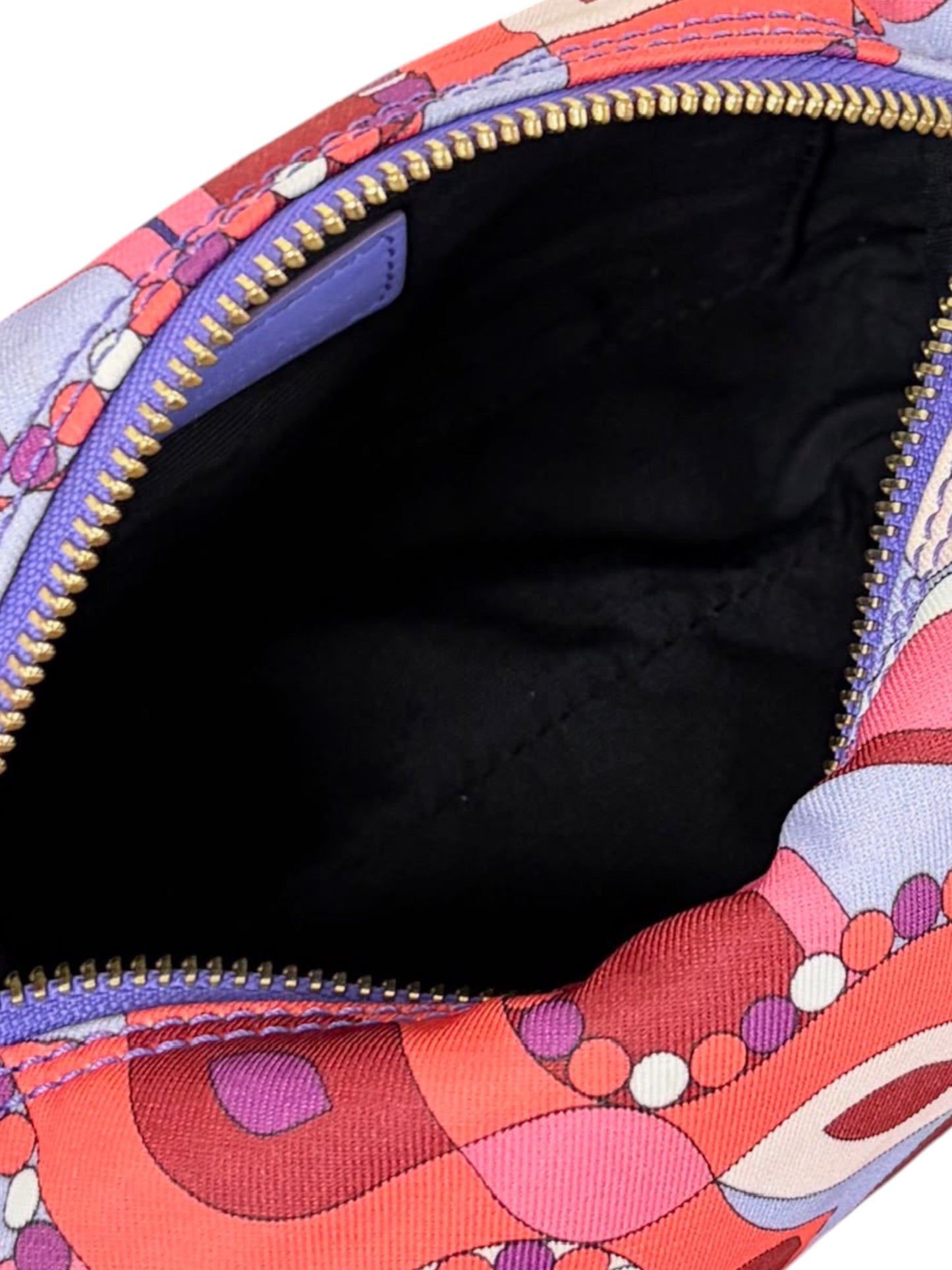 Pucci Vintage Red Purple & Pink Satin Mini Cosmetic Top Handle Pochette Bag 