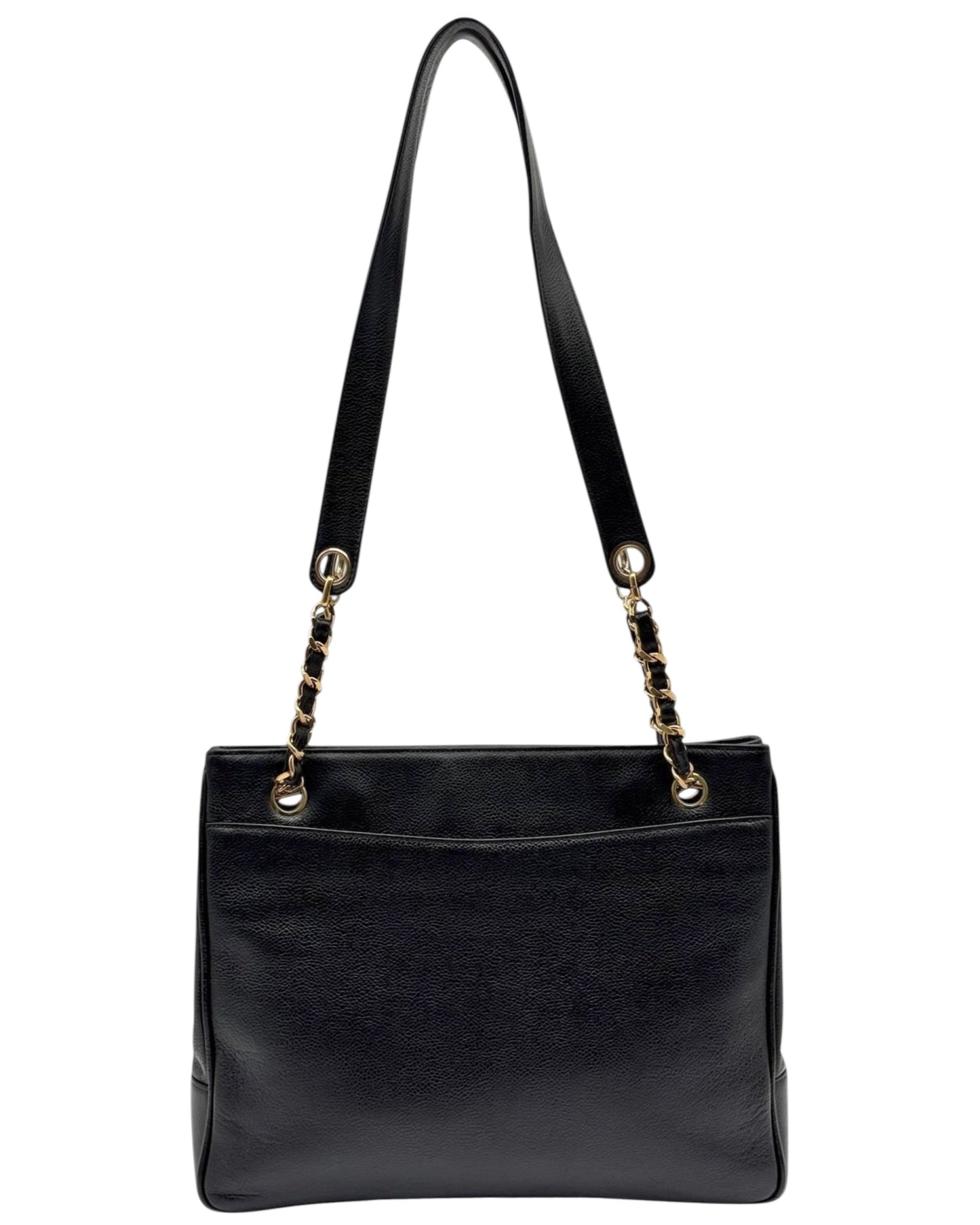 Chanel Vintage Black Caviar CC Logo Small Shoulder Drop Tote - Repainted