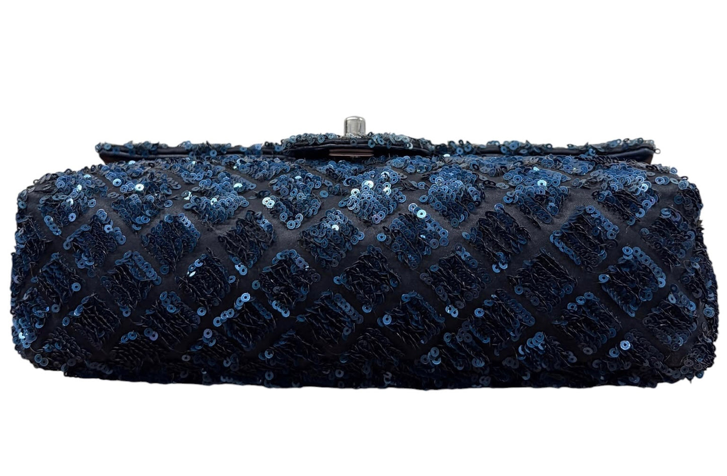 Chanel 2012 Navy Blue Quilted Sequin Medium Single Flap Bag with Silver Hardware