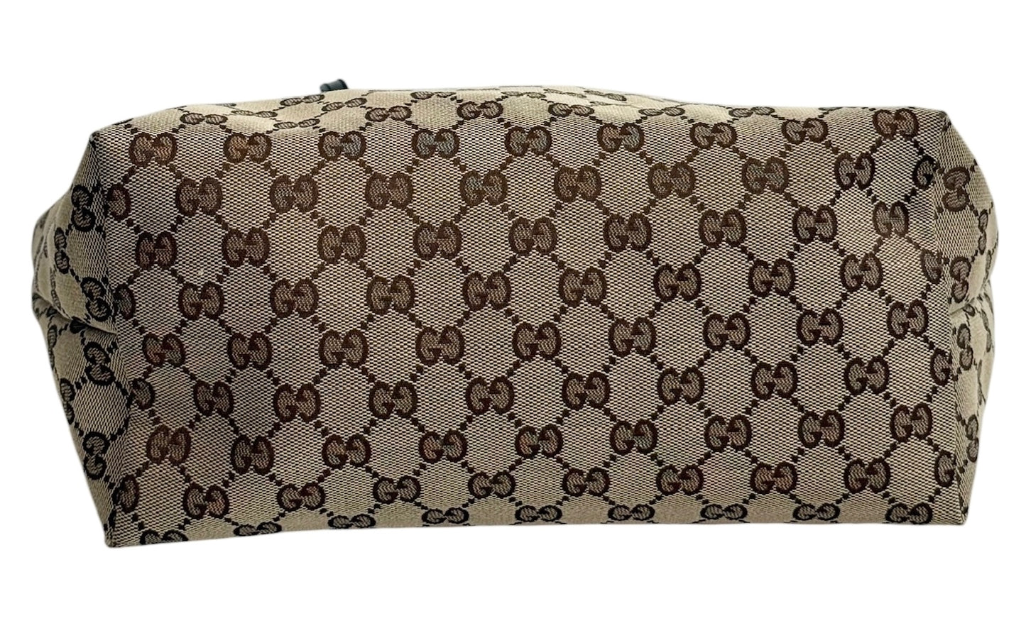 Gucci Vintage Brown GG Monogram Canvas Small Jolie Tote Bag with Black Patent Leather Trim