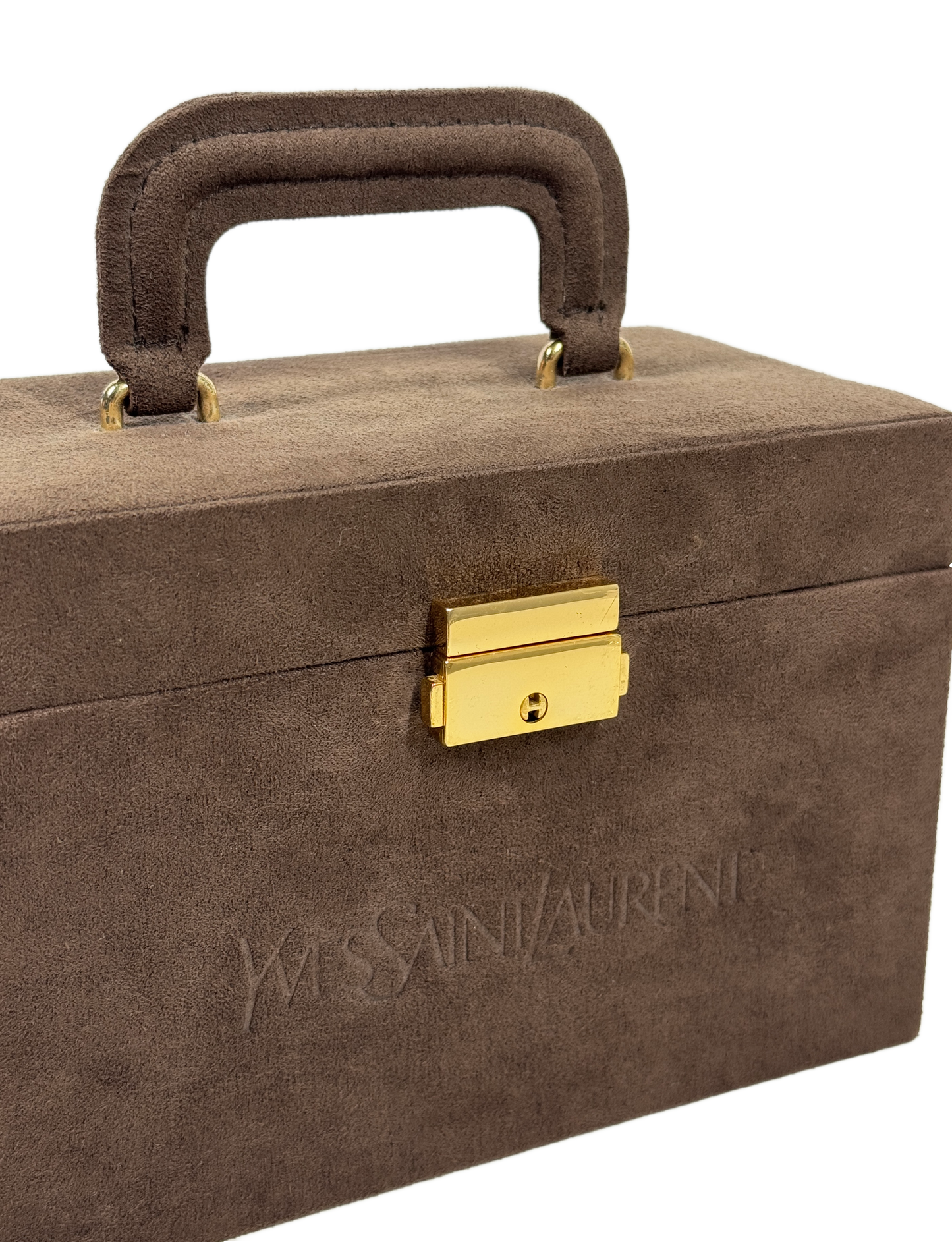 YSL / Yves Saint Laurent Vintage Brown Suede Mini Hard-Sided Trunk Vanity Cosmetic Case Bag