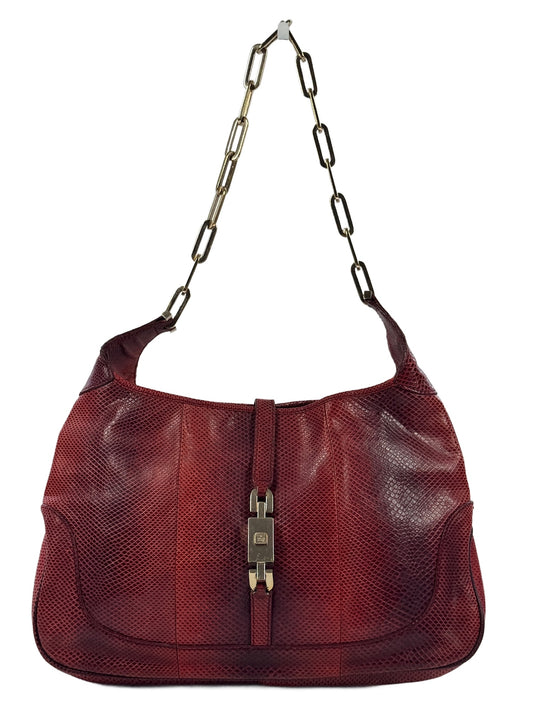Gucci Vintage Red Snakeskin Medium Chainlink Handle Jackie Shoulder Bag 