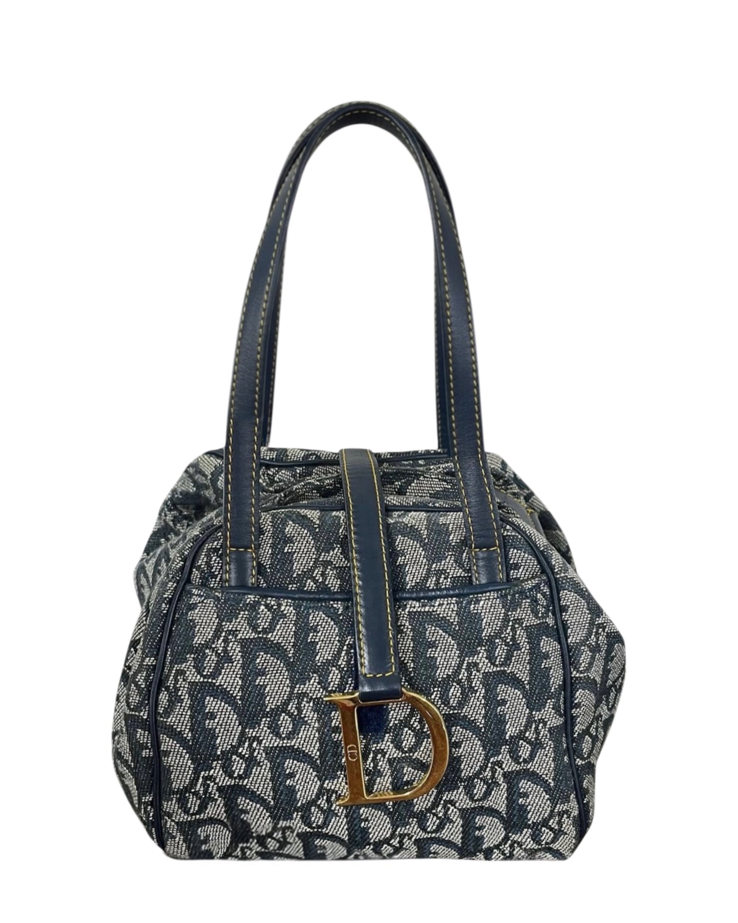 Dior Vintage Navy Blue Trotter Monogram Mini Origami Top Handle Bag