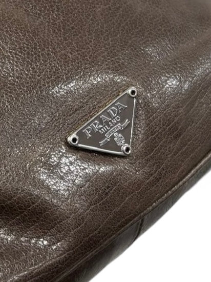 Prada Vintage Light Brown Calfskin Gathered Kisslock Clutch Chain Bag