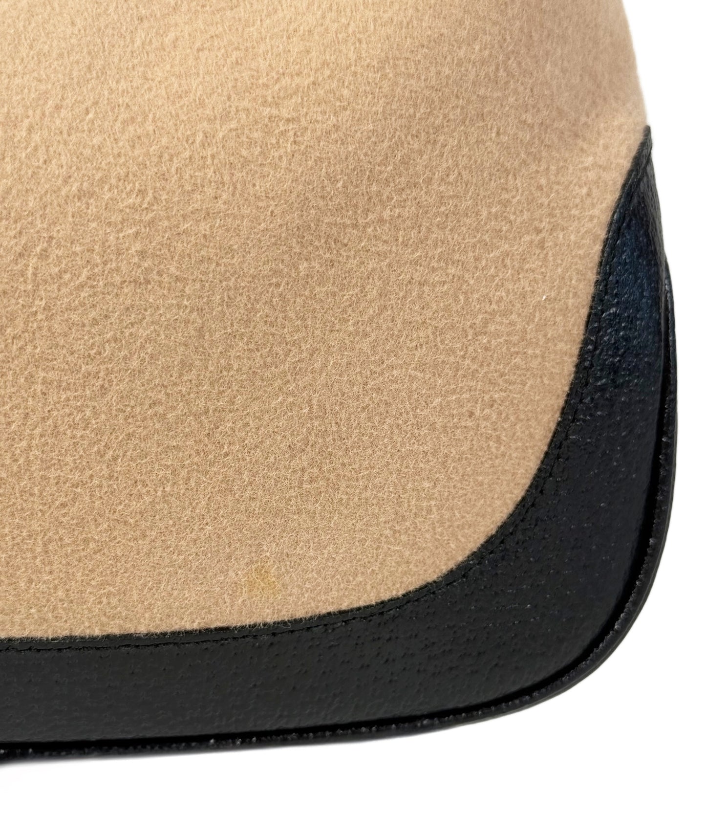 Gucci Vintage Beige Felt Black Leather Trim Small Jackie O Shoulder Bag