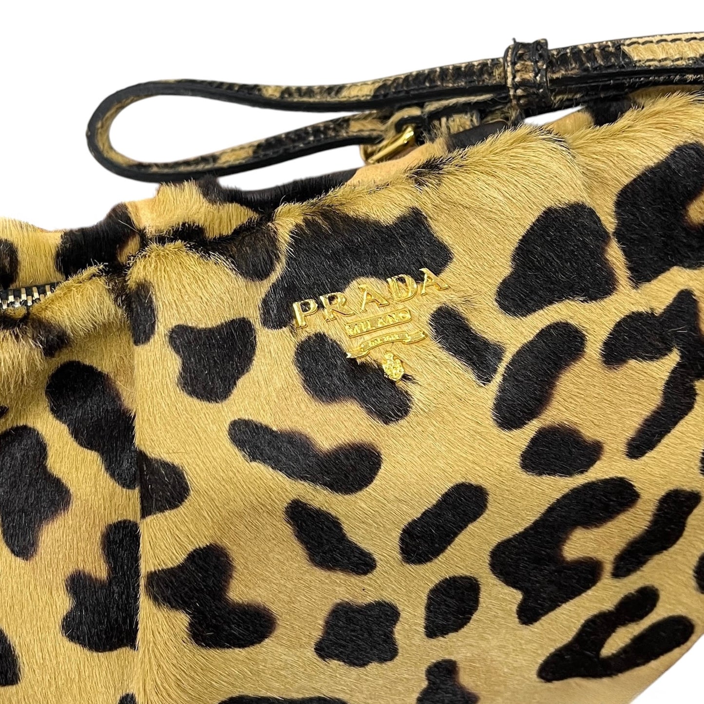 Prada Vintage Beige Leopard Print Pony Hair Wristlet Clutch & Evening Bag