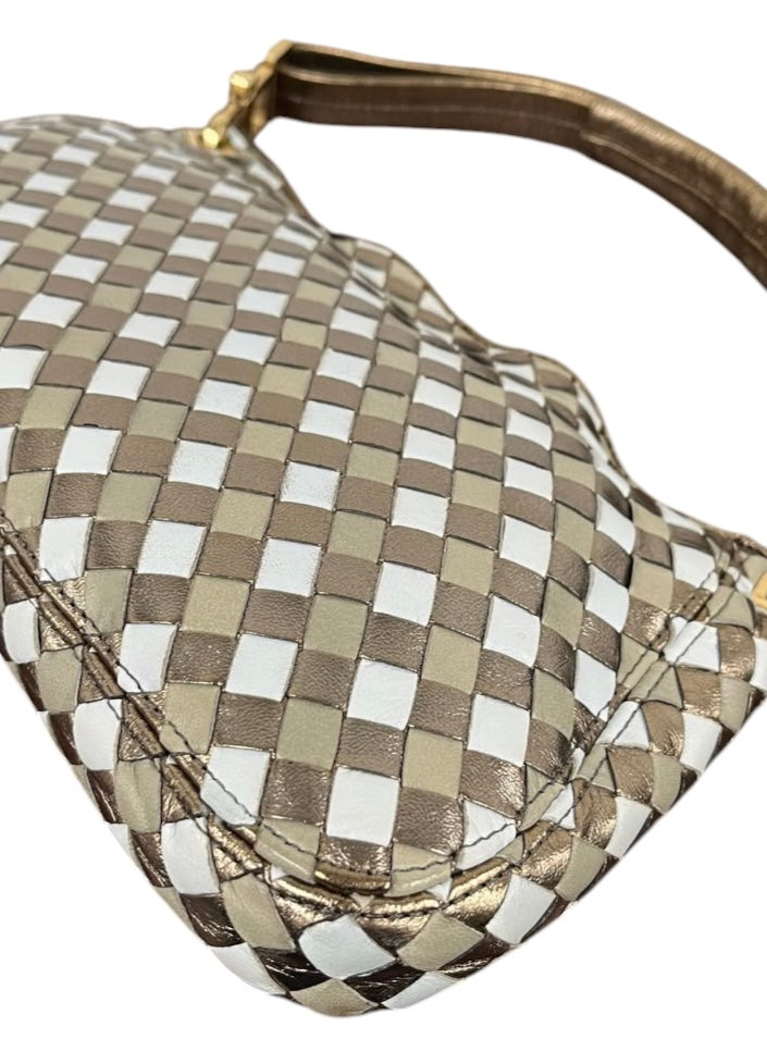 Bottega Venteta Vintage Metallic Gold Intrecciato Leather Medium Shoulder Bag