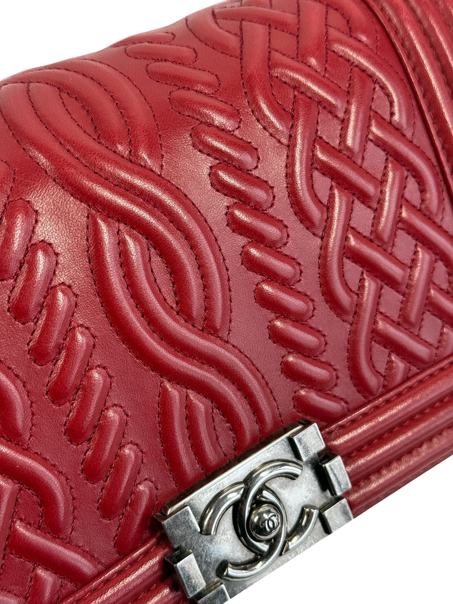 Chanel Red Sweater Lambskin Leather Medium Le Boy Shoulder Flap Bag