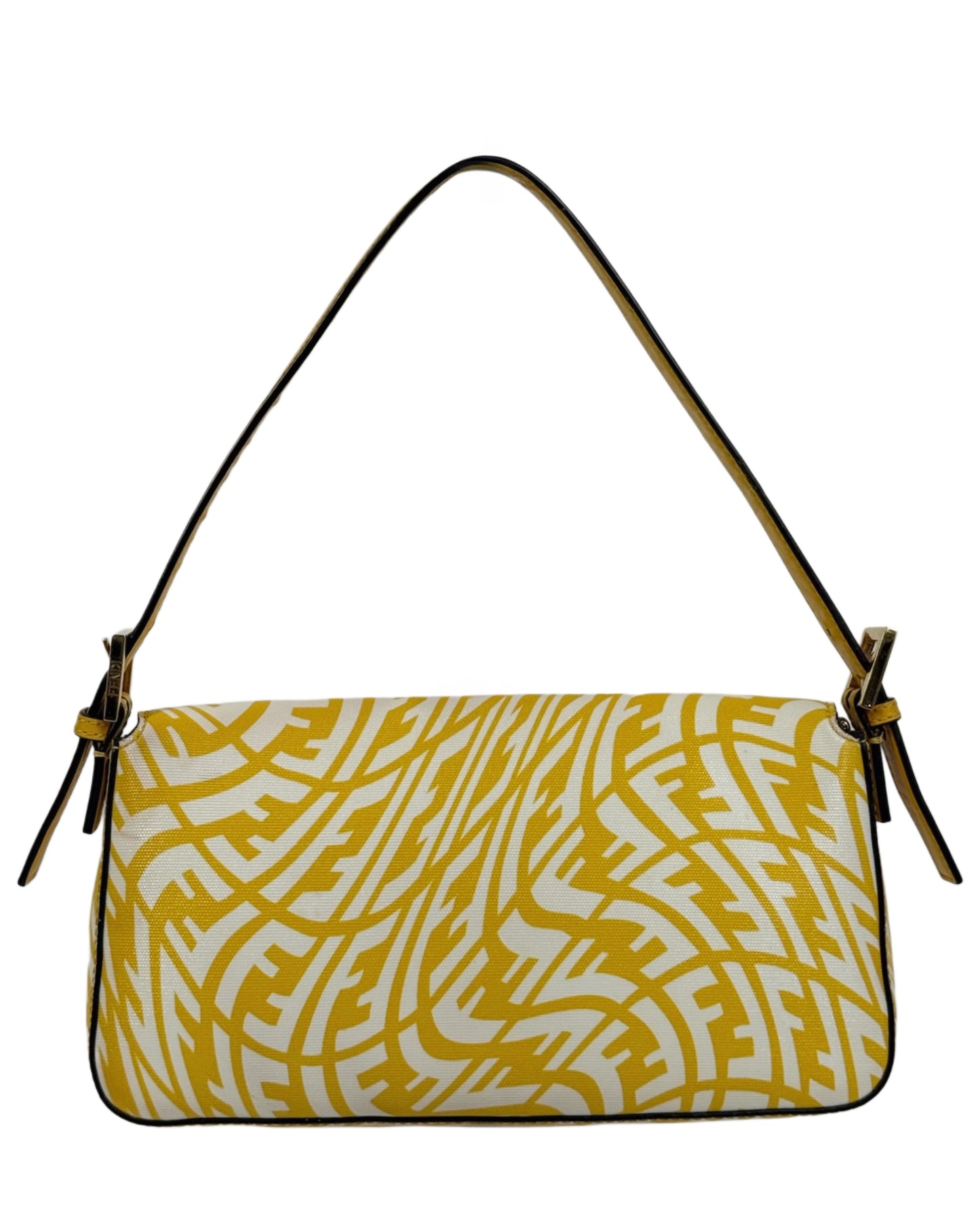 Fendi Yellow Logo Coated Canvas Shoulder Baguette Bag