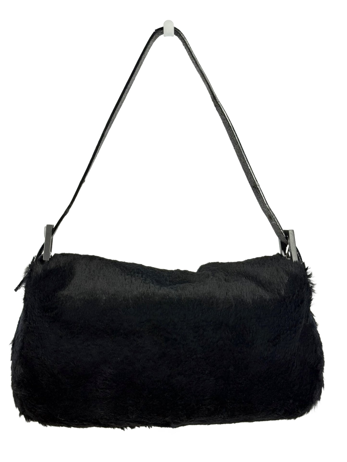 Fendi Vintage Black Rabbit Fur Shoulder Baguette Bag