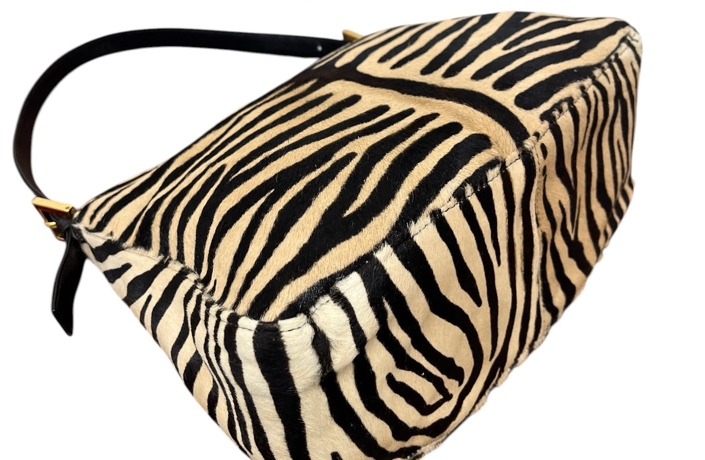 Fendi Vintage Zebra Print Pony Hair Mamma Baguette Shoulder Bag with Red Enamel Trim