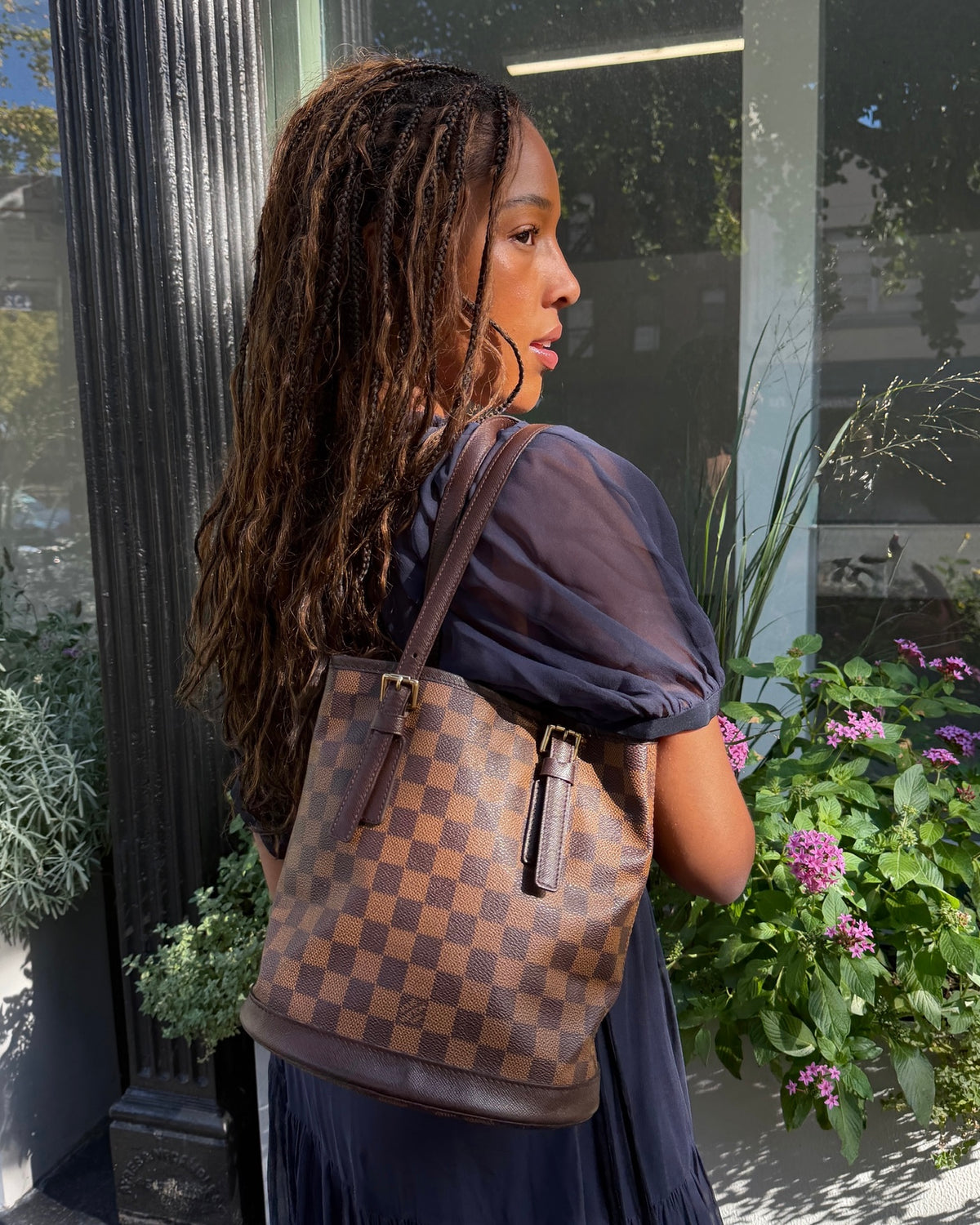 Louis Vuitton Vintage 1998 Damier Ebene Bucket Bag PM with Pouch