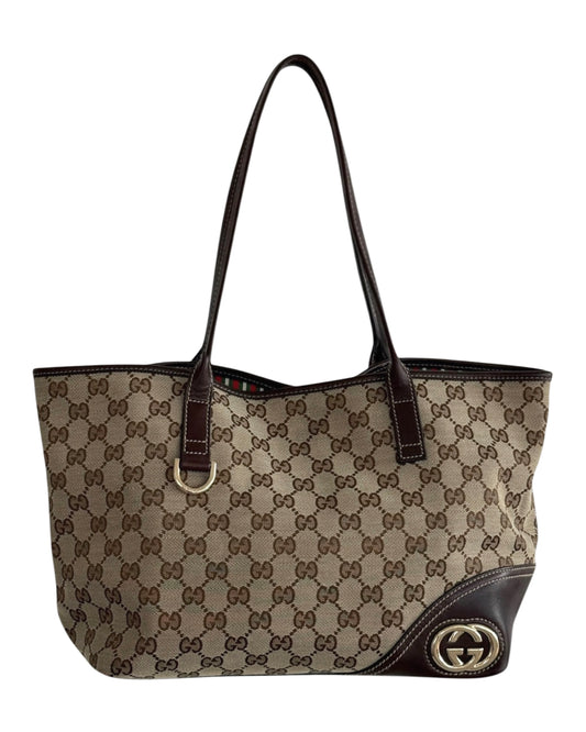 Gucci Vintage GG Monogram Brown Britt Small Shoulder Tote Bag