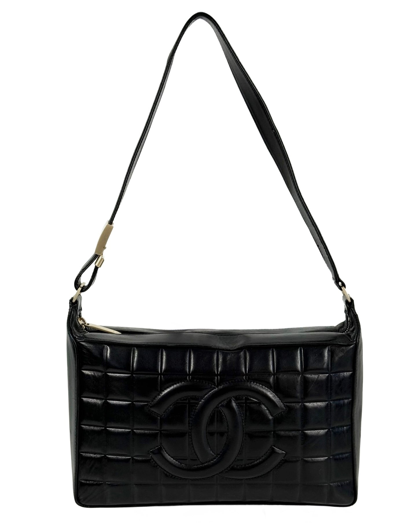 Chanel Vintage Black Lambskin Chocolate Bar Shoulder Bag