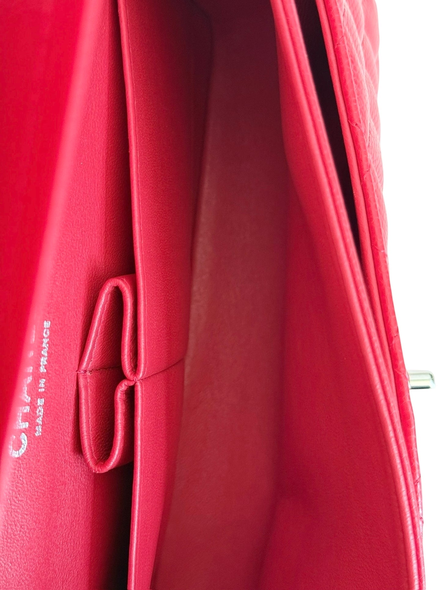 Chanel Vintage 00s Hot Fuchsia Pink Quilted Caviar Medium Classic Double Flap Bag Flap with Silver Hardware