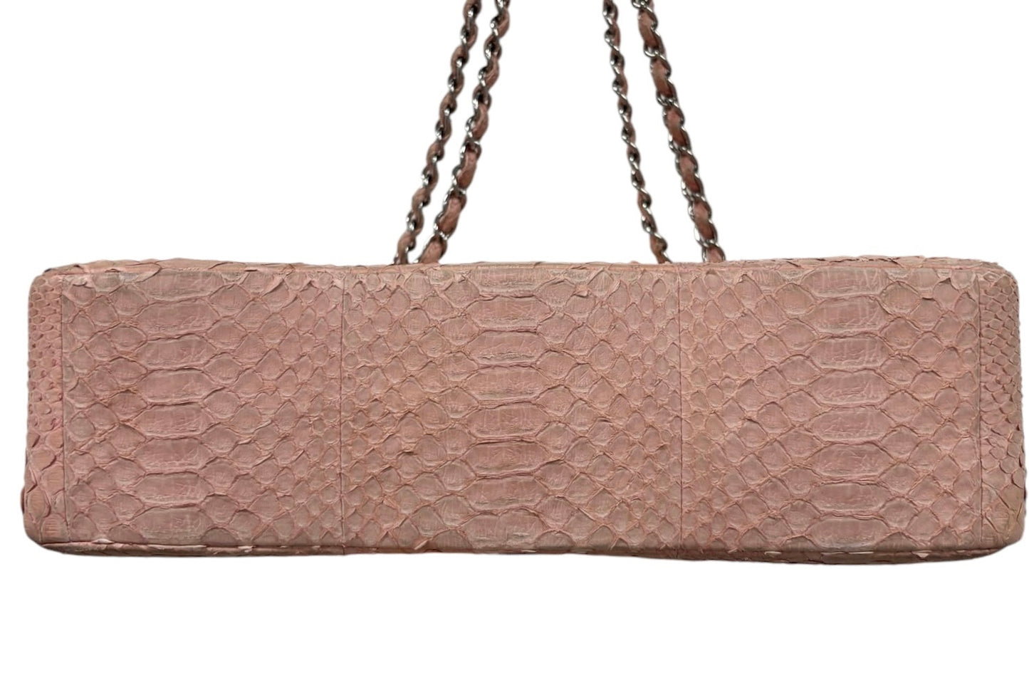 Chanel 2011 Rose Pink Python Classic Jumbo Double Flap Bag with Silver Hardware