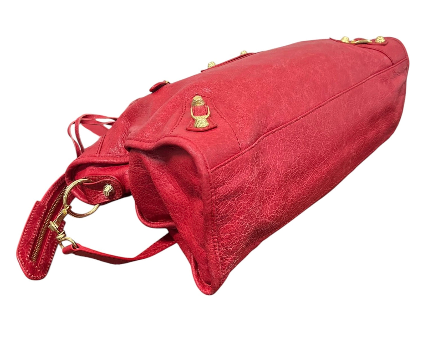 Balenciaga Vintage Red Leather Medium Motocross Classic City Bag with Gold Hardware