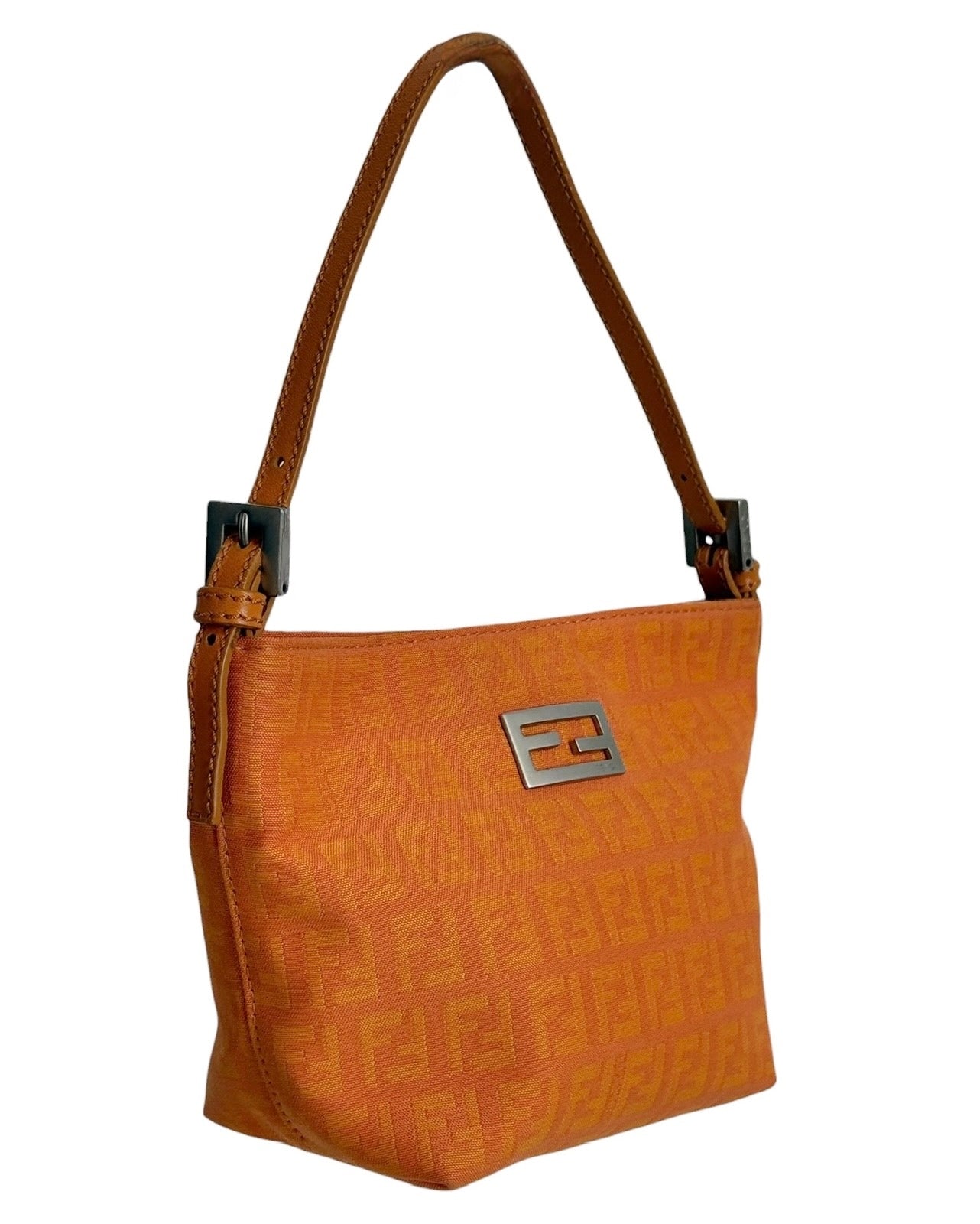 Fendi Vintage Orange Zucchino Zucca Monogram Mini Bucket Pochette Bag 