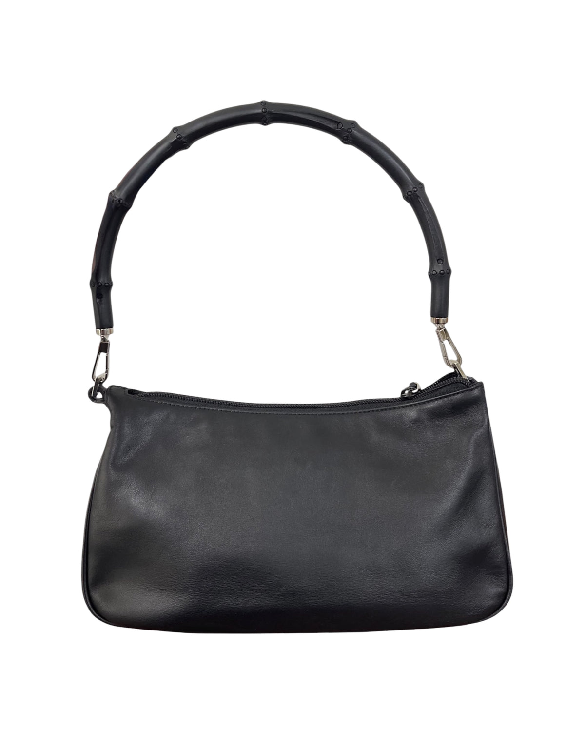 Gucci Vintage Black Lambskin Bamboo Handle Small Shoulder Bag