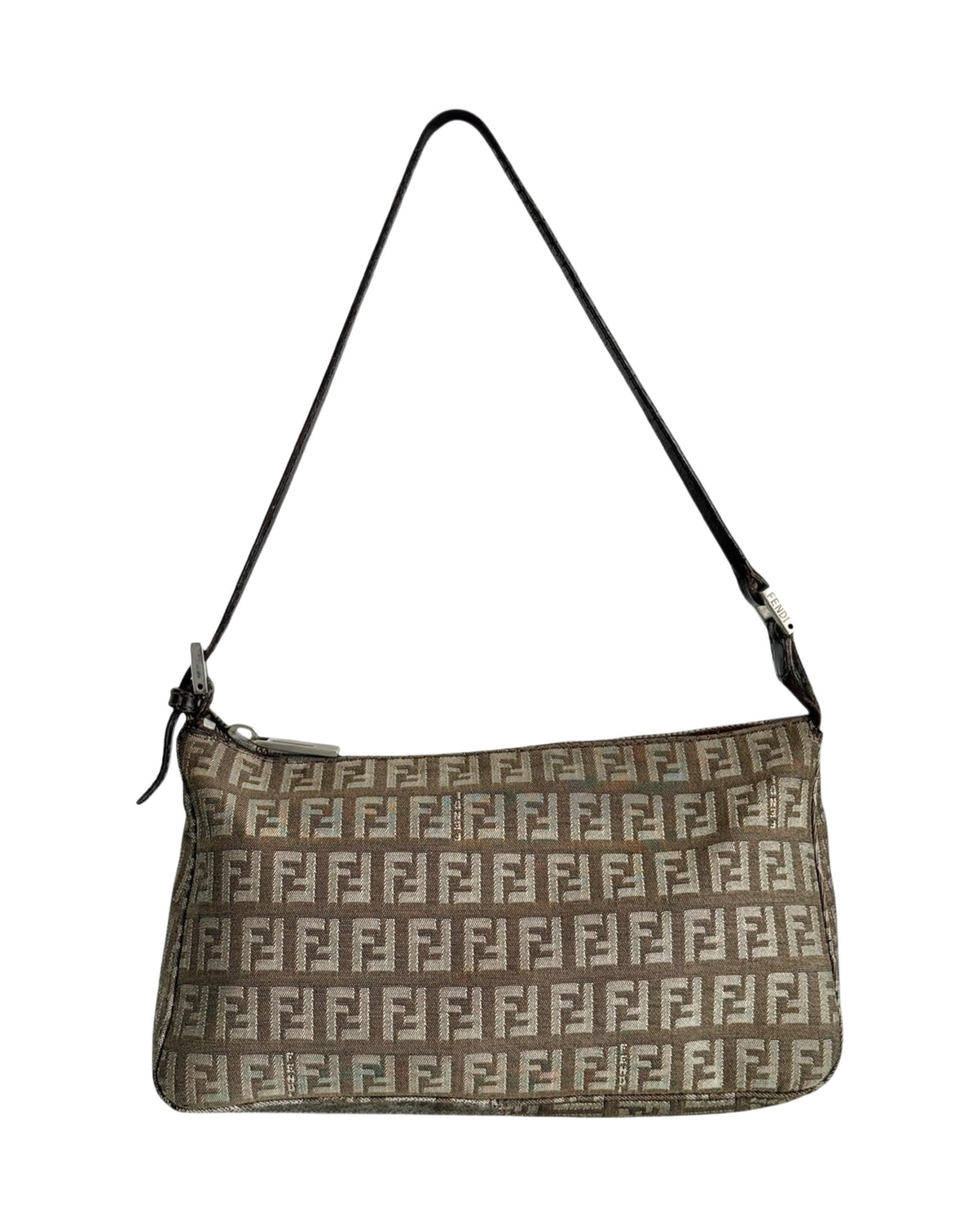 Fendi Vintage Light Brown Zucchino Zucca Monogram Rectangular Shoulder Pochette Bag