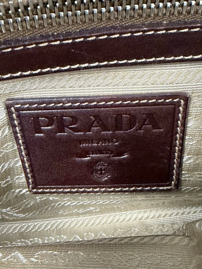 Prada Vintage 2006 Brown Jacquard Canvas Small Two-Way Shoulder Tote & Crossbody Bag
