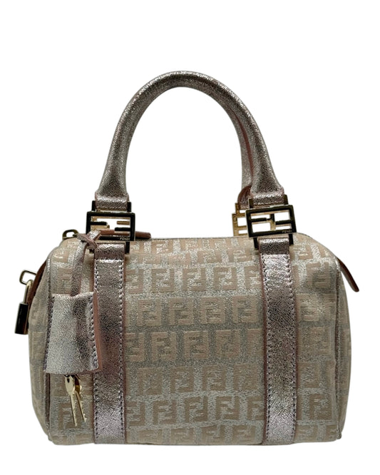 Fendi Vintage Metallic Pink Zucchino Zucca Monogram Mini Boston Top Handle Bag