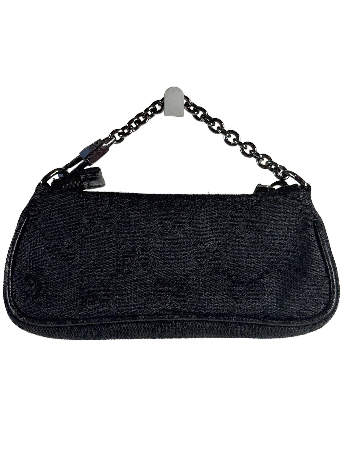 Gucci Vintage Black GG Monogram Micro Mini Horsebit Coin Purse Bag Charm