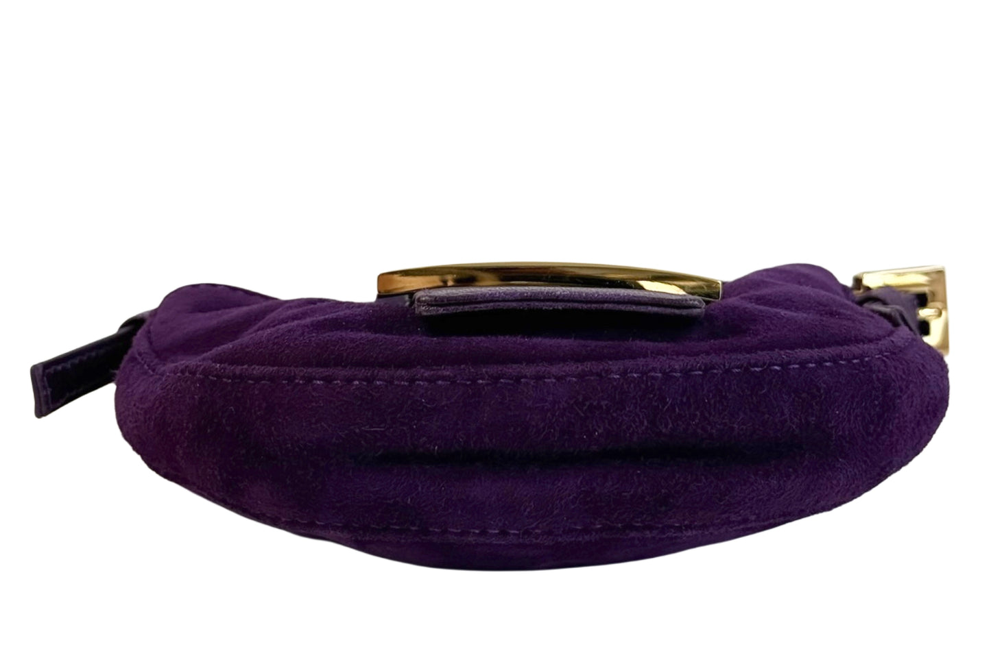 Fendi Vintage Purple Suede Gold Glitter Logo Mini Croissant Baguette Bag