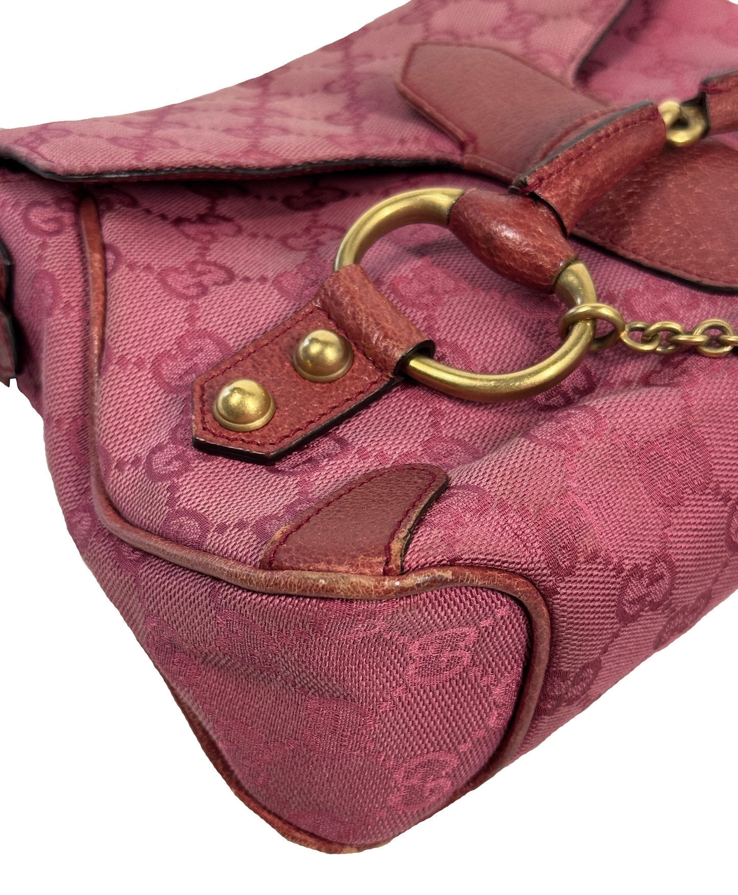 Gucci Vintage Fuchsia Pink GG Monogram Small 1955 Horsebit Shoulder Bag