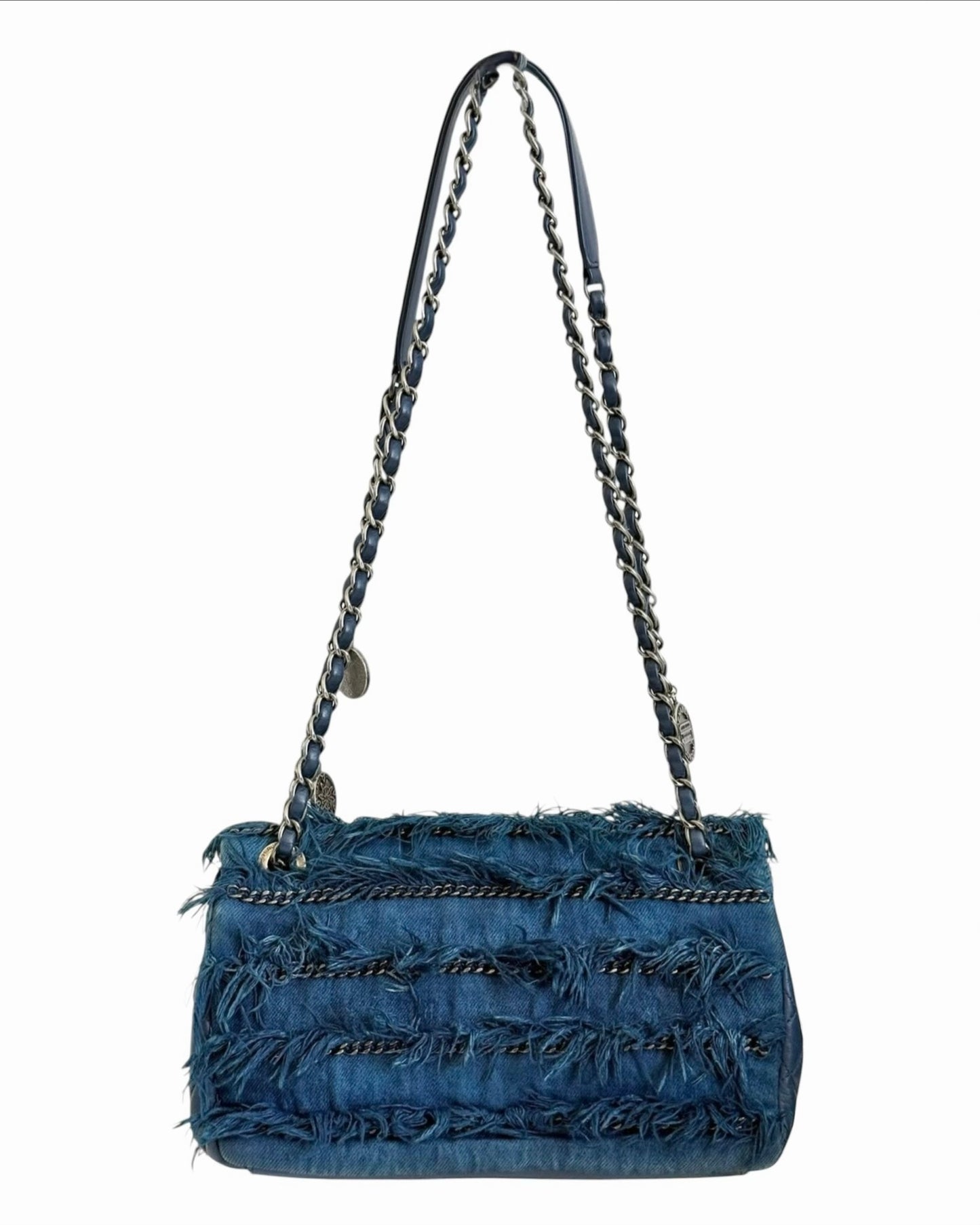 Chanel Vintage 2015 Paris-Dubai Blue Fringe Shoulder Flap Bag