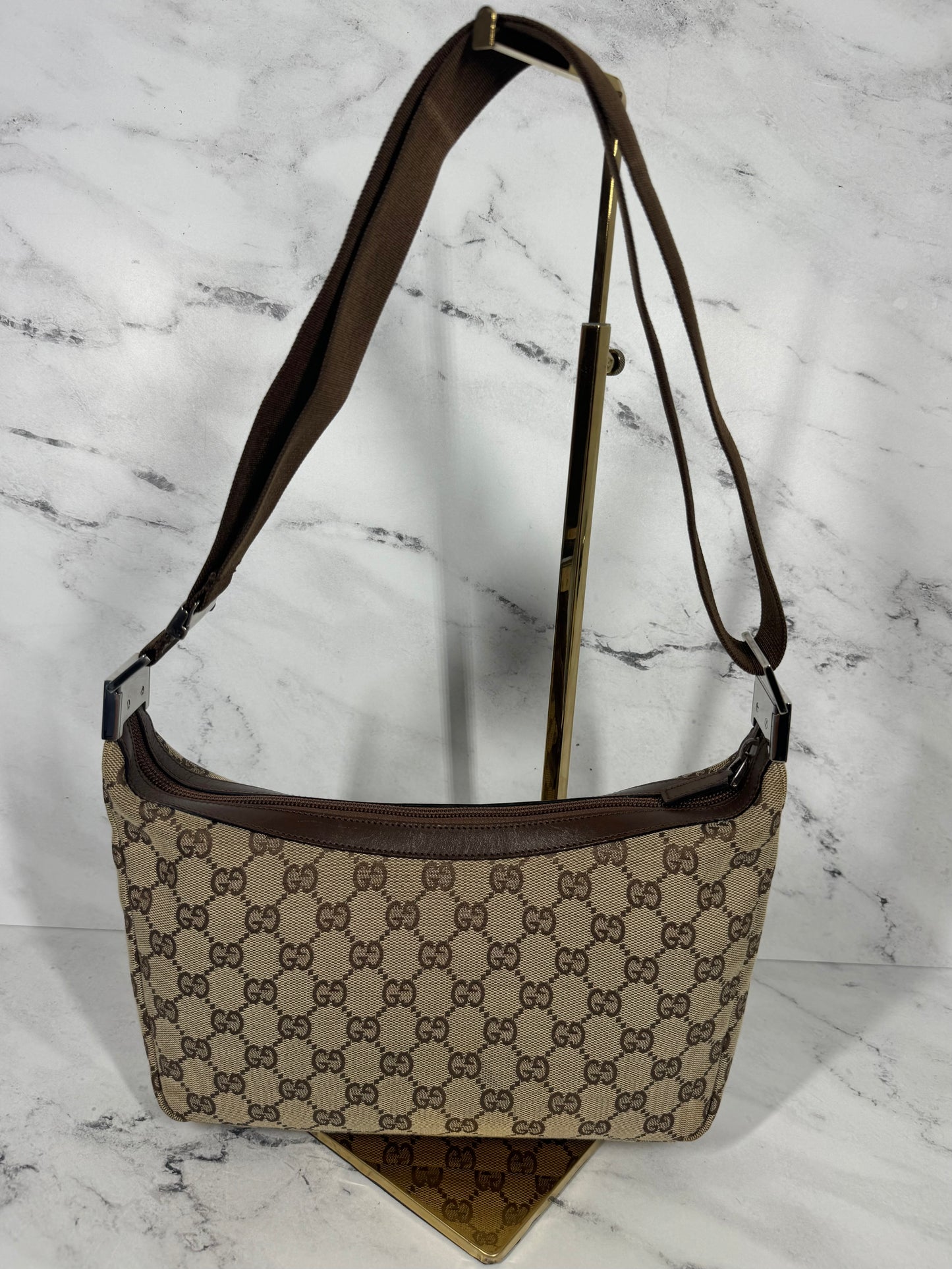 Gucci Vintage Brown GG Monogram Canvas Small Shoulder & Crossbody Bag