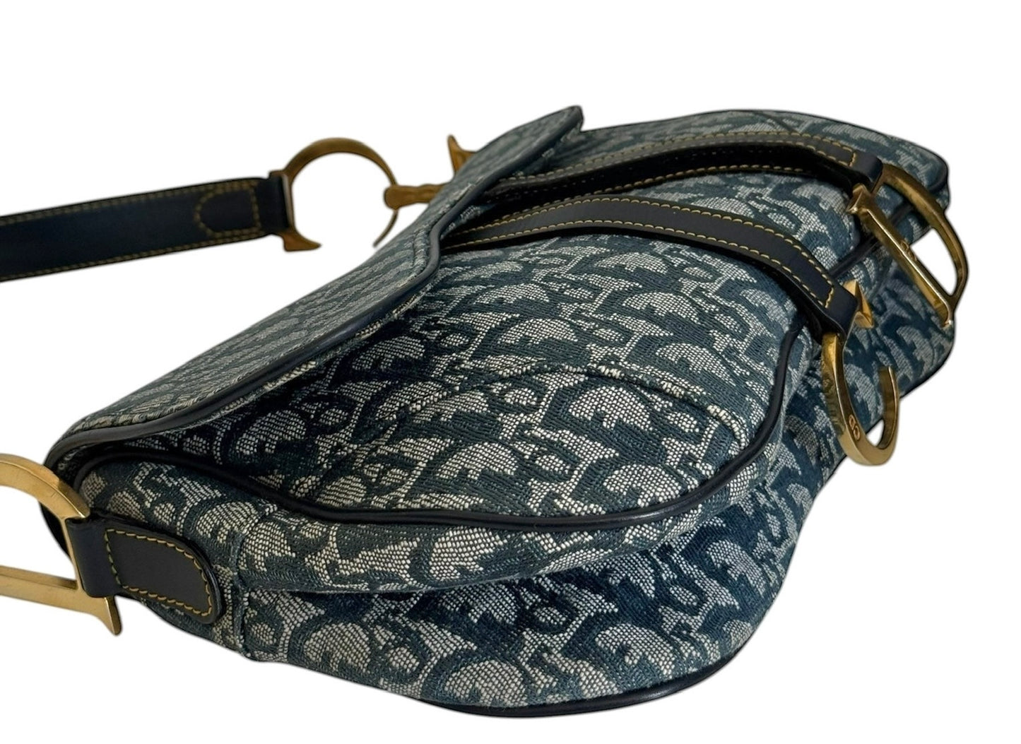 Dior Vintage 2002 Blue Trotter Monogram Double Saddle Bag