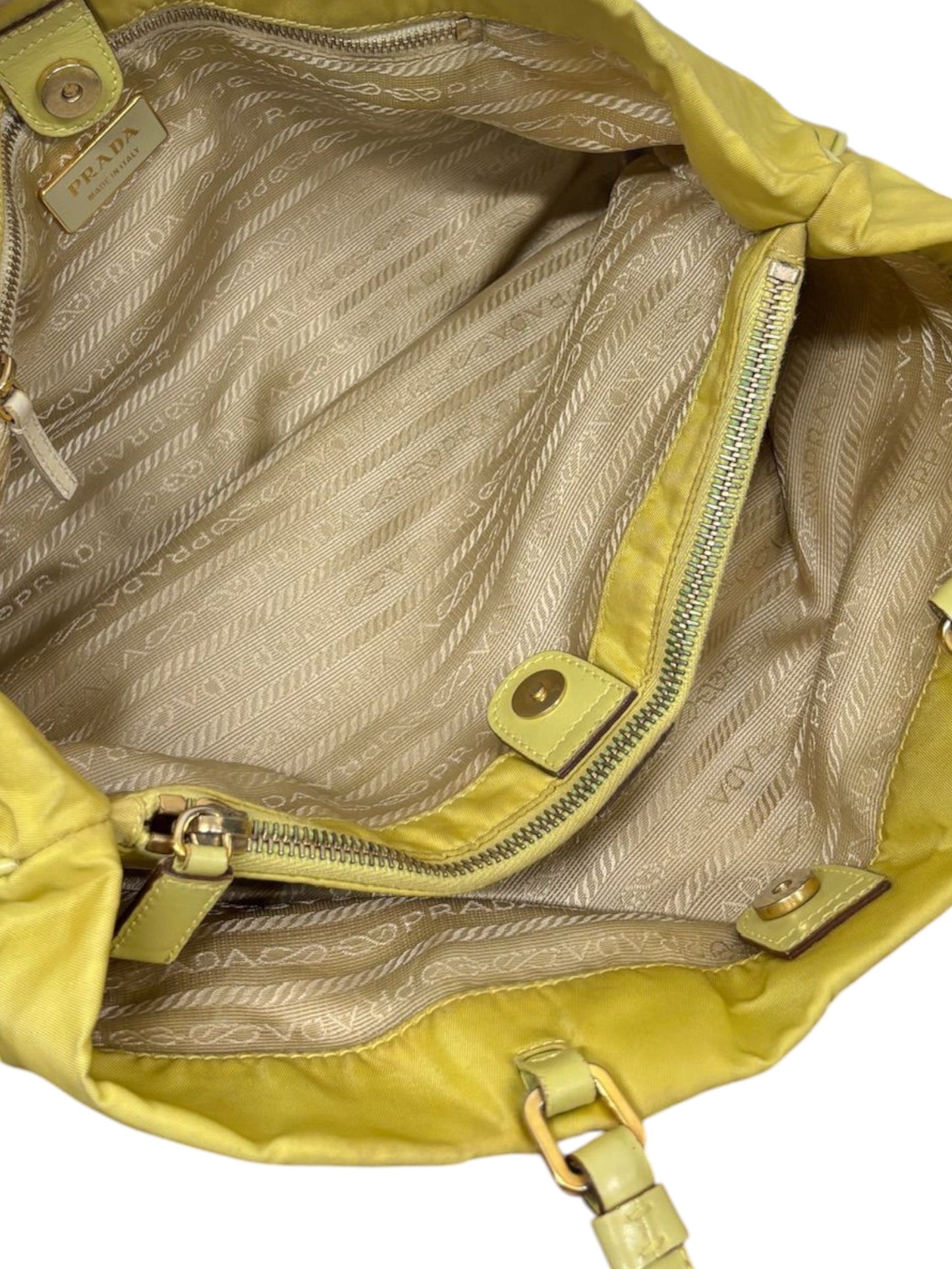 Prada Vintage Neon Yellow Tessuto Nylon East West Shoulder Bag