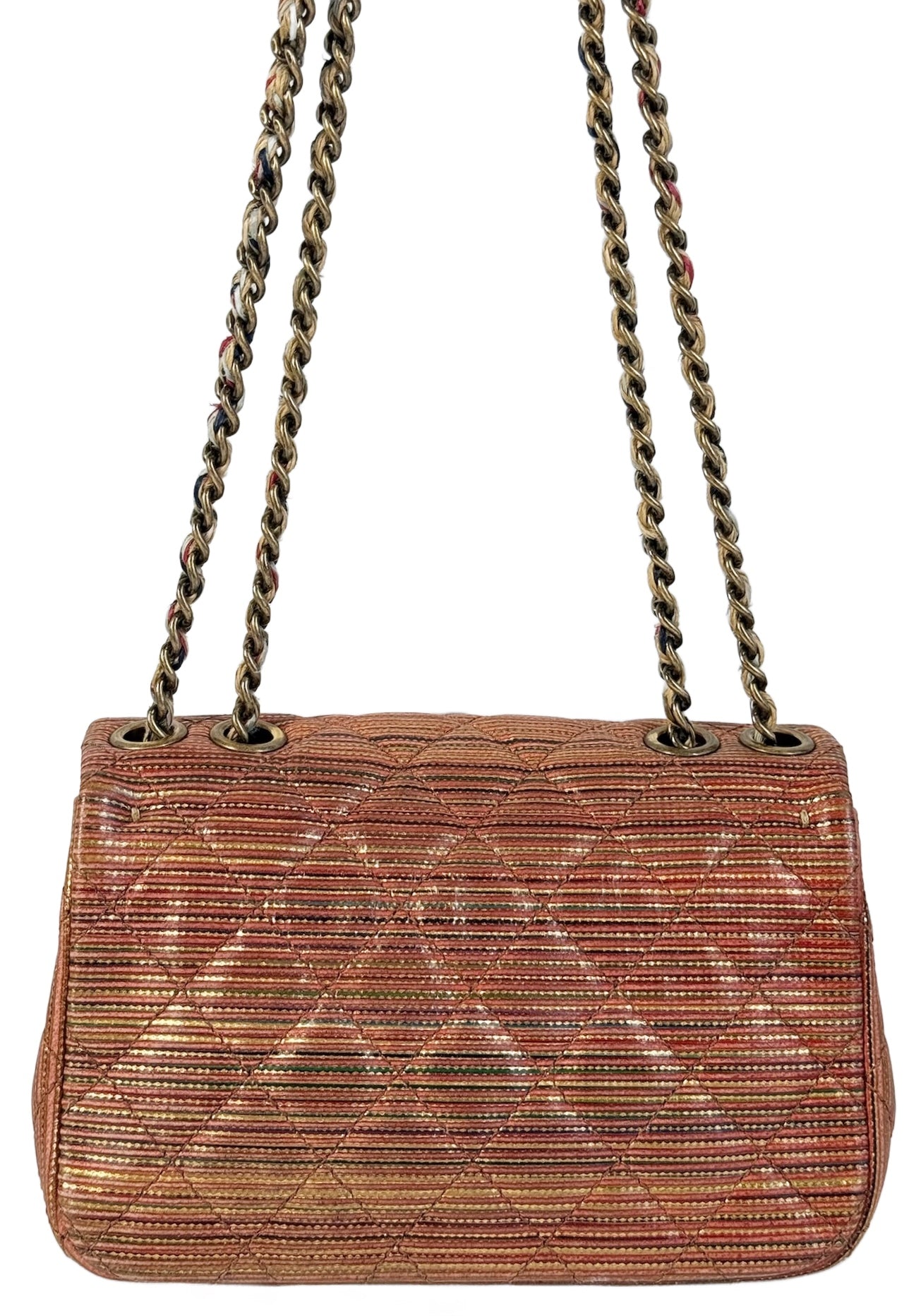 Chanel Orange Multicolor Striped Metallic Extra Mini Flap Bag w Aged Gold Hardware