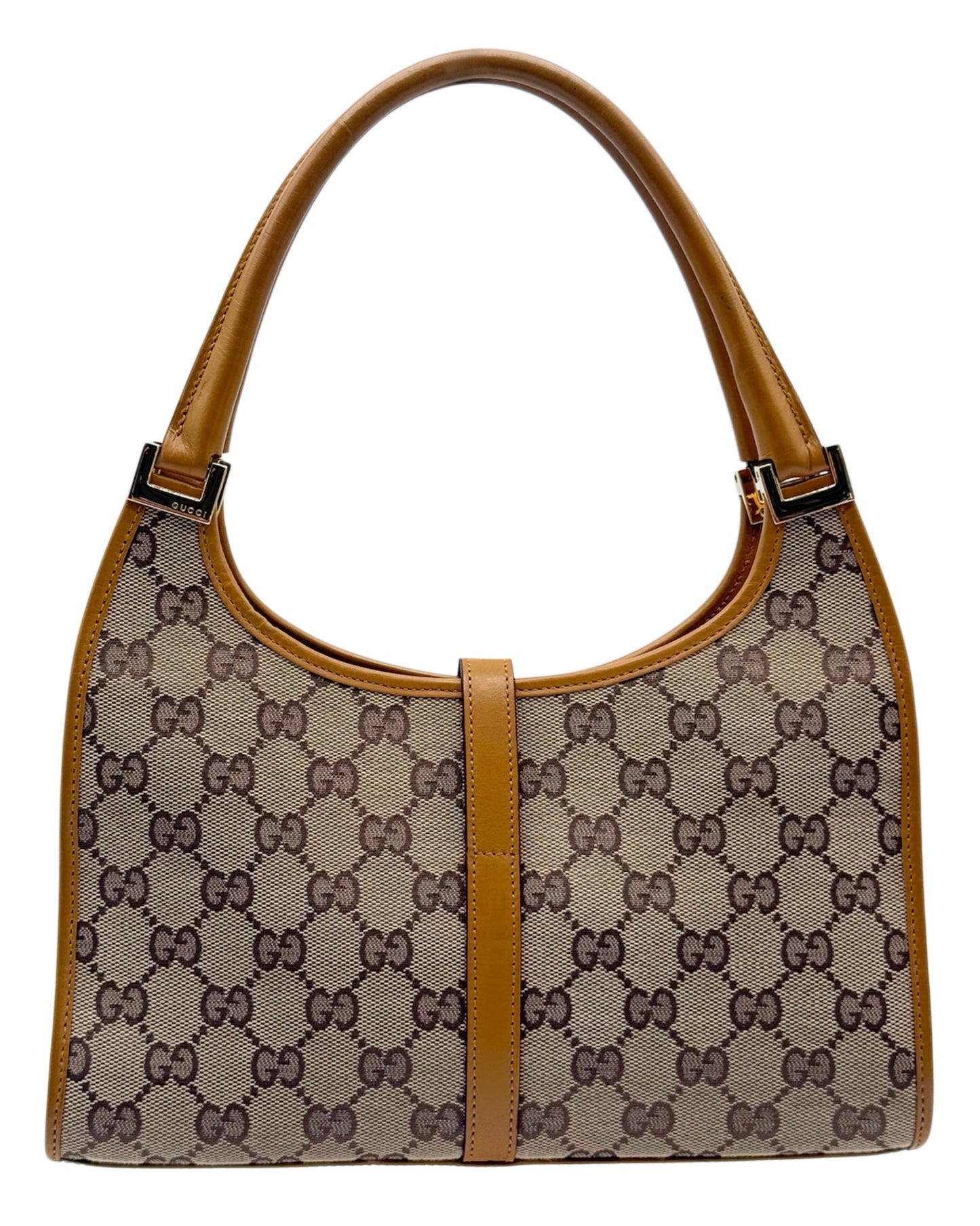 Gucci Brown GG Monogram Small Jackie Shoulder Bag with Light Brown Trim