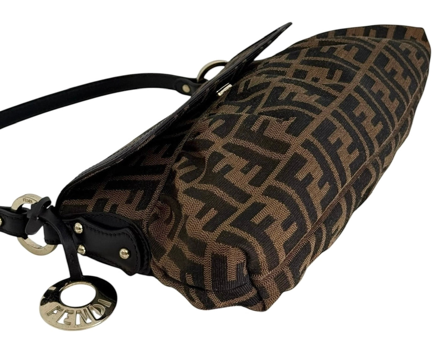 Fendi Vintage Brown Zucca Monogram Canvas Medium Chef Shoulder Baguette Bag